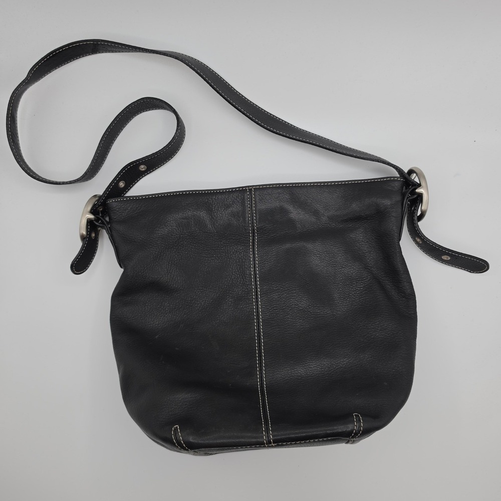 Tig & Co Shoulder Bag Women Medium Black Excellent Leather Contrast Stitch Hobo